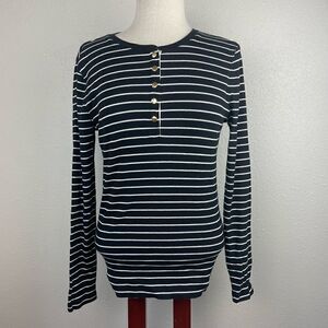 EUC Lauren Ralph Lauren Womens Black and White Striped Long Sleeve Size L